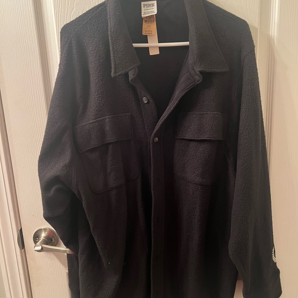 PINK Victoria's Secret Black Fleece Shirt Jacket